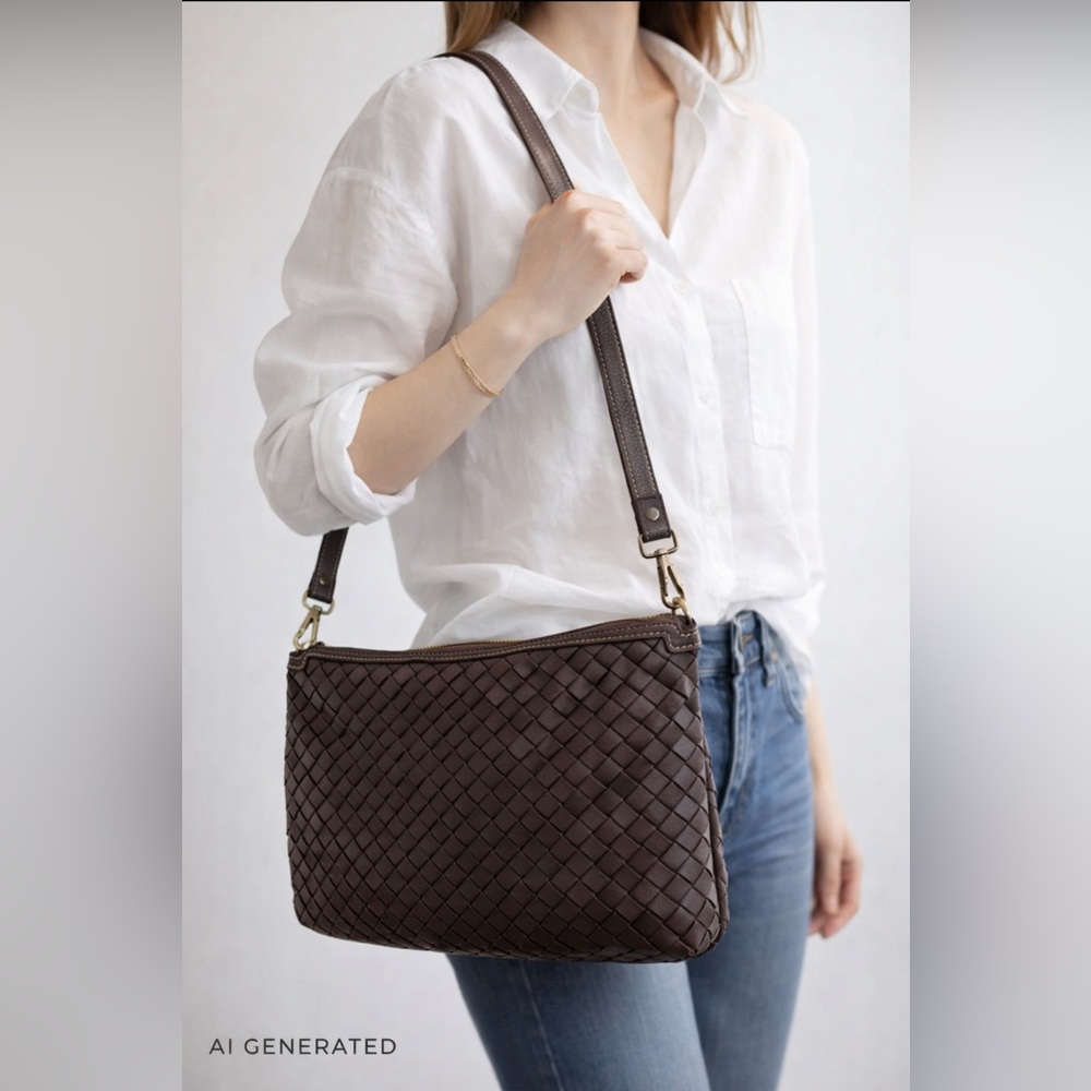 Italian Woven Leather Shoulder/crossbody Bag Rich Chocolate Brown
